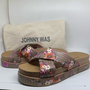 Johnny Was Jenna X Band Floral Platform Sandals Size 8.5